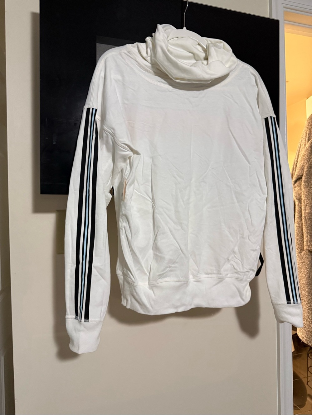 FP Movement by Free People White Pullover Hoodie with Black Stripe Sleeves